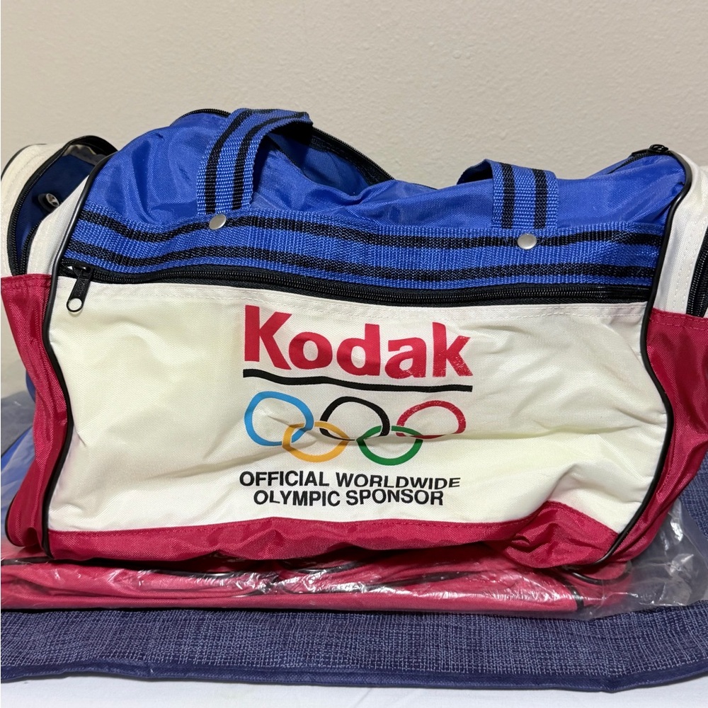 Kodak 1984 Olympic Sponsor Red, Blue, and White Duffel Bag 18x10x10